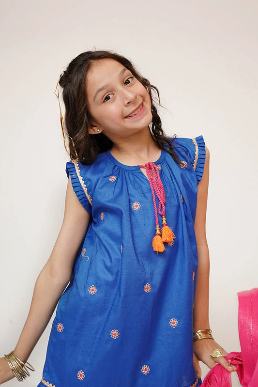 Picture of Senorita - Kids Casual Dress - Blue & Multicolor - Casual 3 Piece Suit - KAD-03424 - Available at Raja Sahib