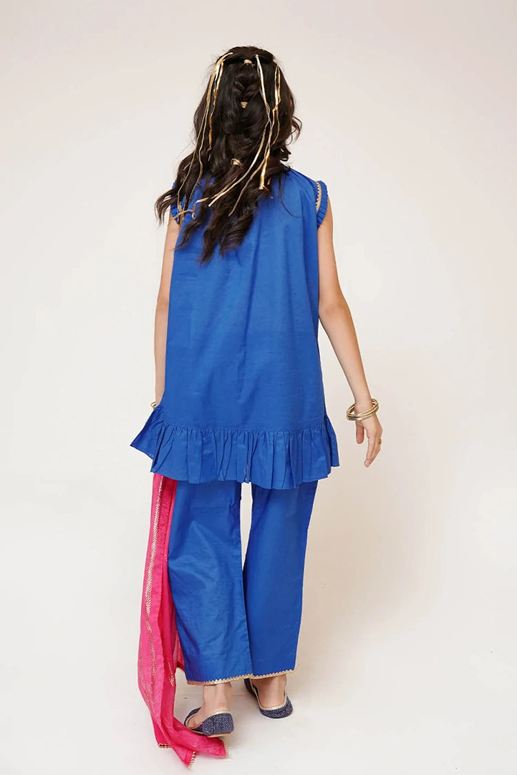 Picture of Senorita - Kids Casual Dress - Blue & Multicolor - Casual 3 Piece Suit - KAD-03424 - Available at Raja Sahib