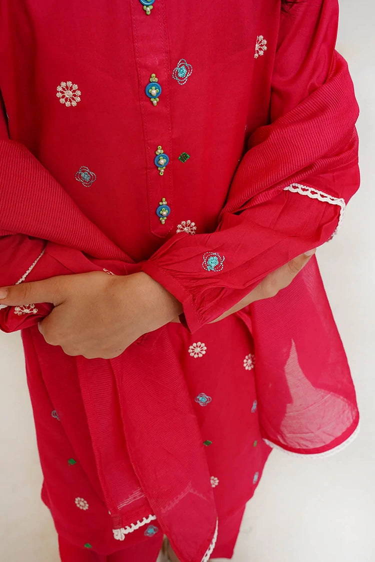 Picture of Senorita - Kids Casual Dress - Shocking Pink & Multicolor - Casual 3 Piece Suit - KAD-03426 - Available at Raja Sahib