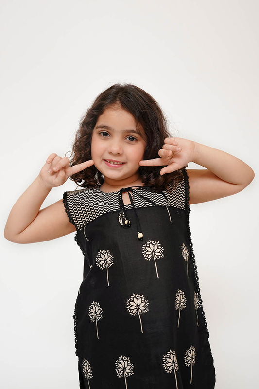 Picture of Senorita - Kids Casual Dress - Black & Fawn - Casual 3 Piece Suit - KAD-03495 - Available at Raja Sahib