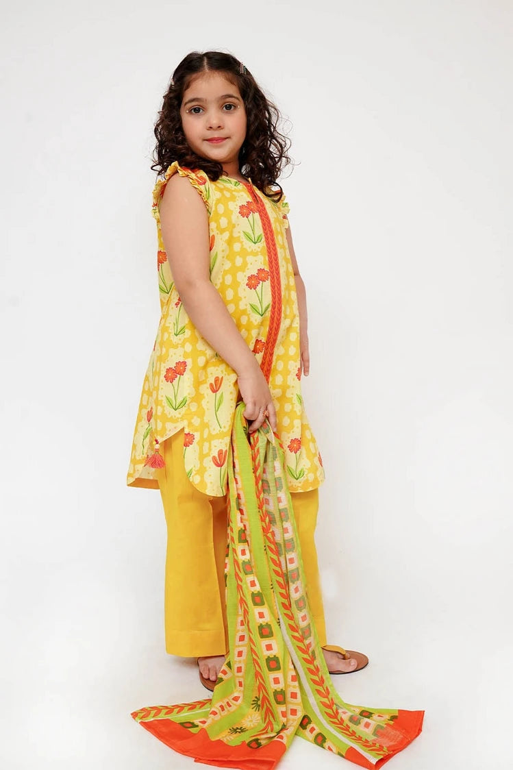 Picture of Senorita - Kids Casual Dress - Yellow & Multicolor - Casual 3 Piece Suit - KAD-03498 - Available at Raja Sahib