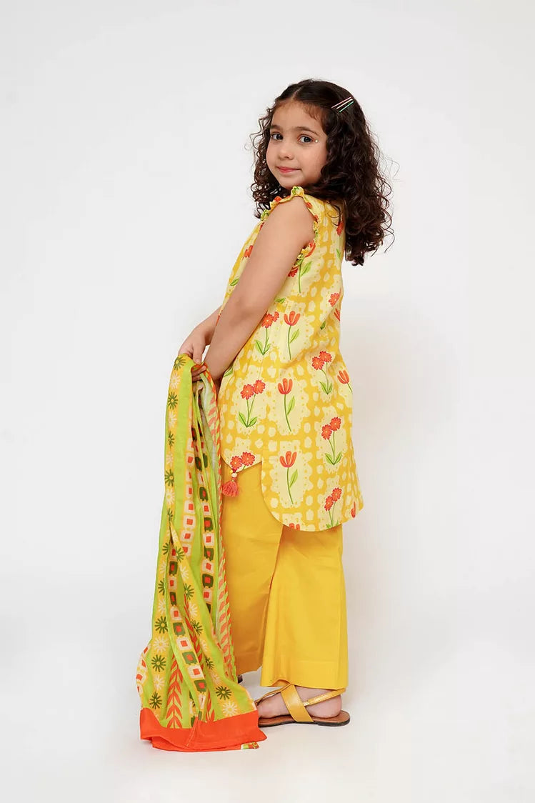 Picture of Senorita - Kids Casual Dress - Yellow & Multicolor - Casual 3 Piece Suit - KAD-03498 - Available at Raja Sahib