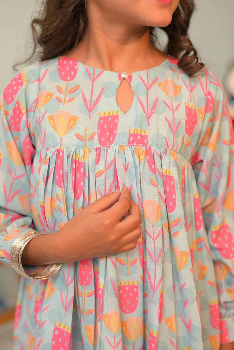 Picture of KAC-02945 | Ferozi & Multicolor | Casual 2 Piece Suit | Polyester Lawn Printed - Available at Raja Sahib