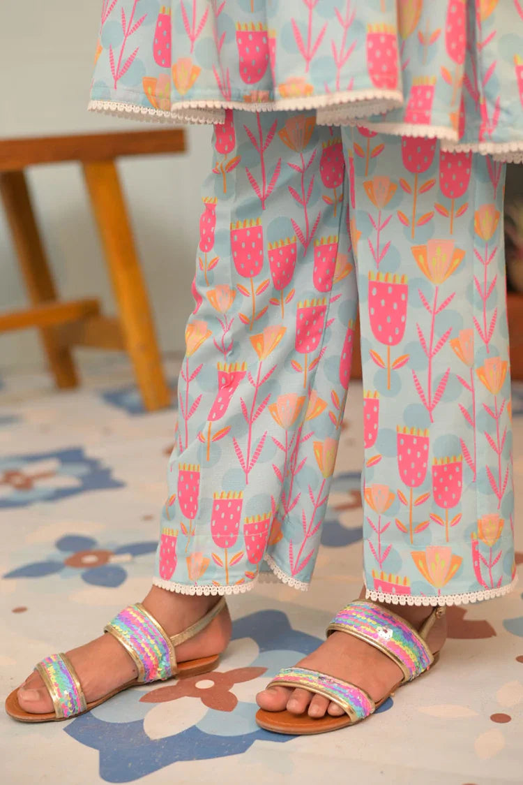 Picture of KAC-02945 | Ferozi & Multicolor | Casual 2 Piece Suit | Polyester Lawn Printed - Available at Raja Sahib