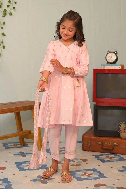 Picture of KBD-02839 | Pink & Gold | Casual Plus 3 Piece Suit | Cotton Jacquard - Available at Raja Sahib