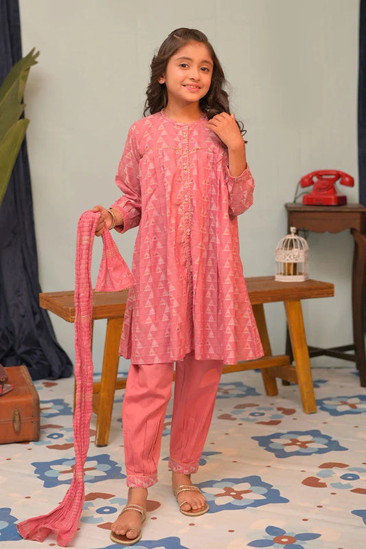 Picture of KBD-02842 | T.Pink & Multicolor | Casual Plus 3 Piece Suit | Cotton Jacquard - Available at Raja Sahib