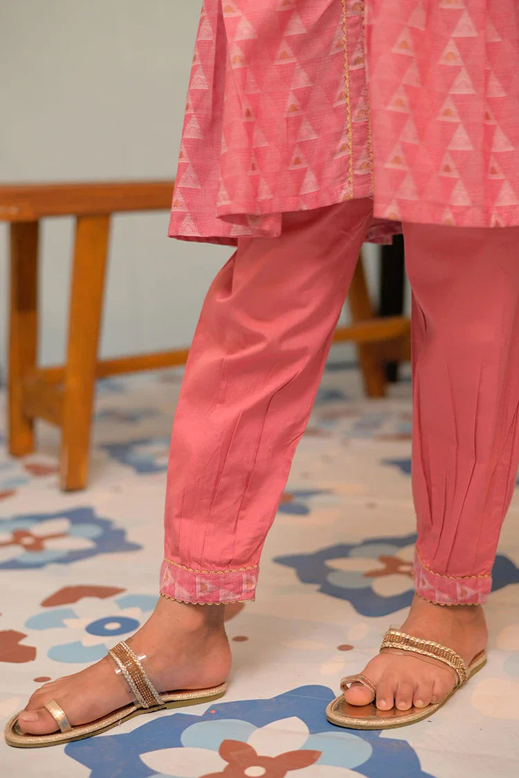 Picture of KBD-02842 | T.Pink & Multicolor | Casual Plus 3 Piece Suit | Cotton Jacquard - Available at Raja Sahib