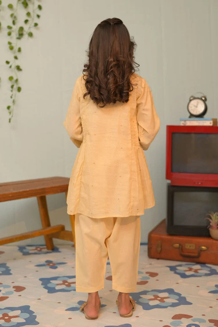 Picture of KBD-02844 | Fawn & Gold | Casual Plus 3 Piece Suit | Cotton Jacquard - Available at Raja Sahib