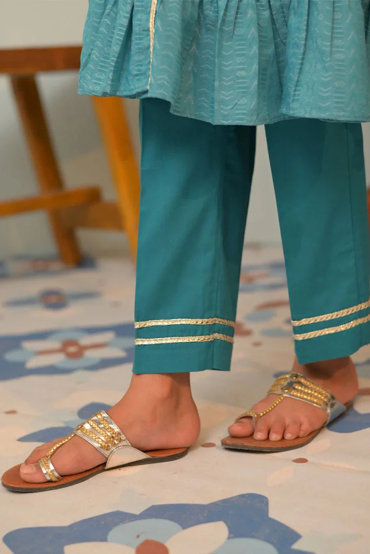 Picture of KBD-02847 | Ferozi & Blue | Casual Plus 3 Piece Suit | Cotton Jacquard - Available at Raja Sahib