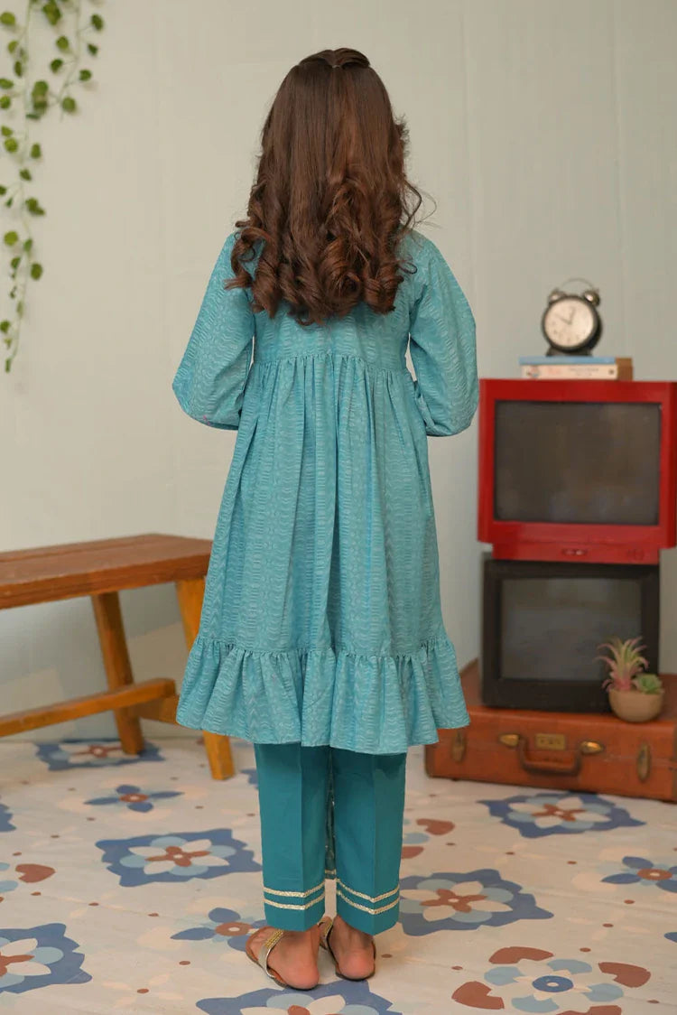 Picture of KBD-02847 | Ferozi & Blue | Casual Plus 3 Piece Suit | Cotton Jacquard - Available at Raja Sahib
