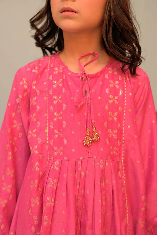 Picture of KBD-02856 | Shocking Pink & Gold | Casual Plus 3 Piece Suit | Cotton Jacquard - Available at Raja Sahib
