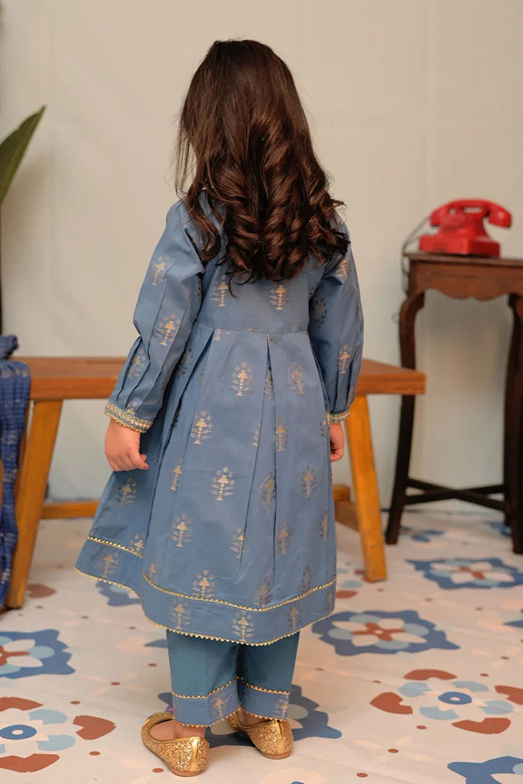 Picture of KBD-02857 | Blue & Gold | Casual Plus 3 Piece Suit | Cotton Jacquard - Available at Raja Sahib