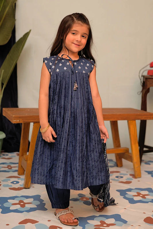 Picture of KBD-02858 | Dark Blue & Silver | Casual Plus 3 Piece Suit | Cotton Viscose Filament Jacquard - Available at Raja Sahib