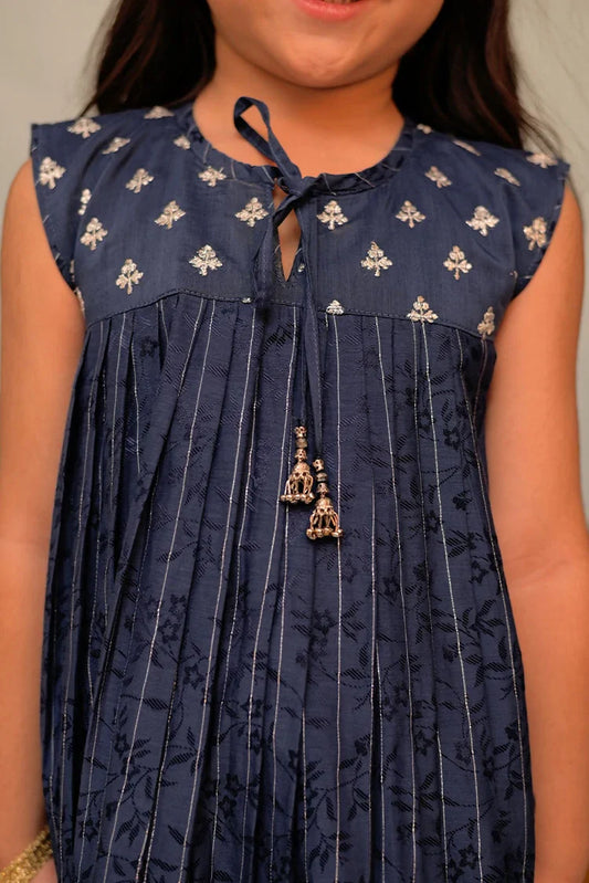 Picture of KBD-02858 | Dark Blue & Silver | Casual Plus 3 Piece Suit | Cotton Viscose Filament Jacquard - Available at Raja Sahib