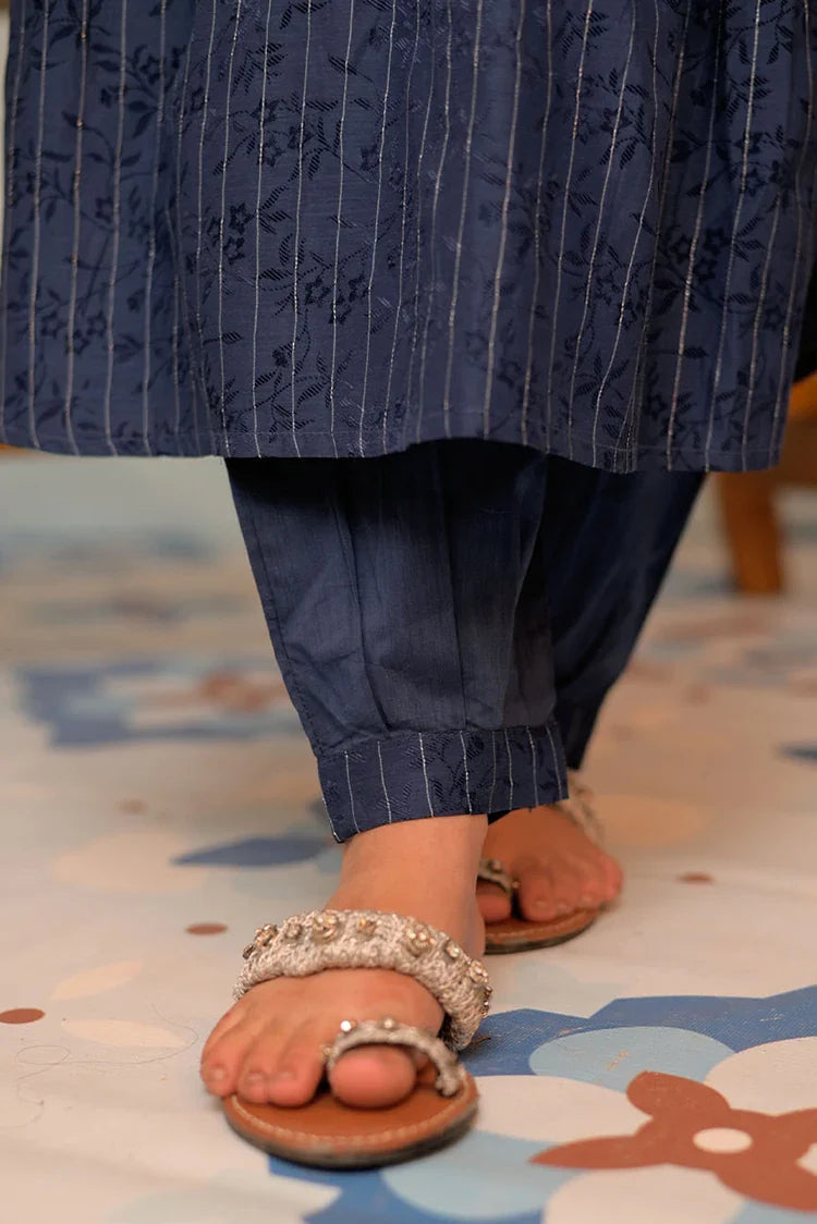 Picture of KBD-02858 | Dark Blue & Silver | Casual Plus 3 Piece Suit | Cotton Viscose Filament Jacquard - Available at Raja Sahib