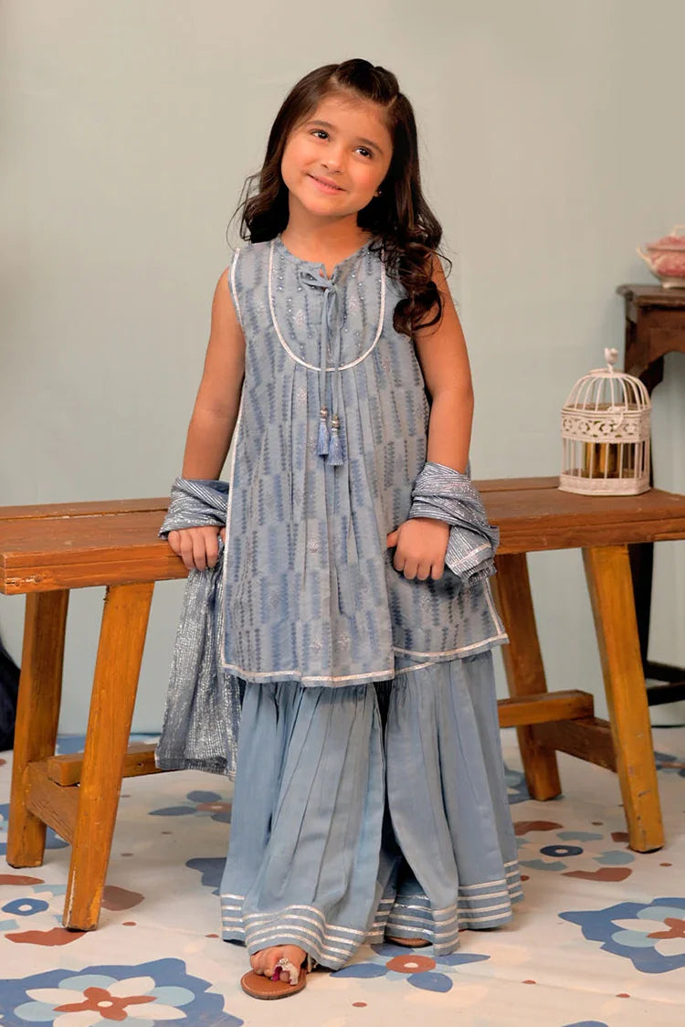 Picture of KBD-02859 | Light Blue & Silver | Casual Plus 3 Piece Suit | Cotton Viscose Filament Jacquard - Available at Raja Sahib