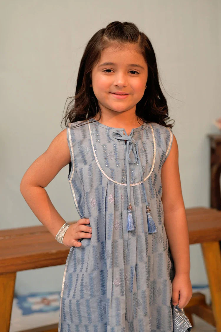 Picture of KBD-02859 | Light Blue & Silver | Casual Plus 3 Piece Suit | Cotton Viscose Filament Jacquard - Available at Raja Sahib