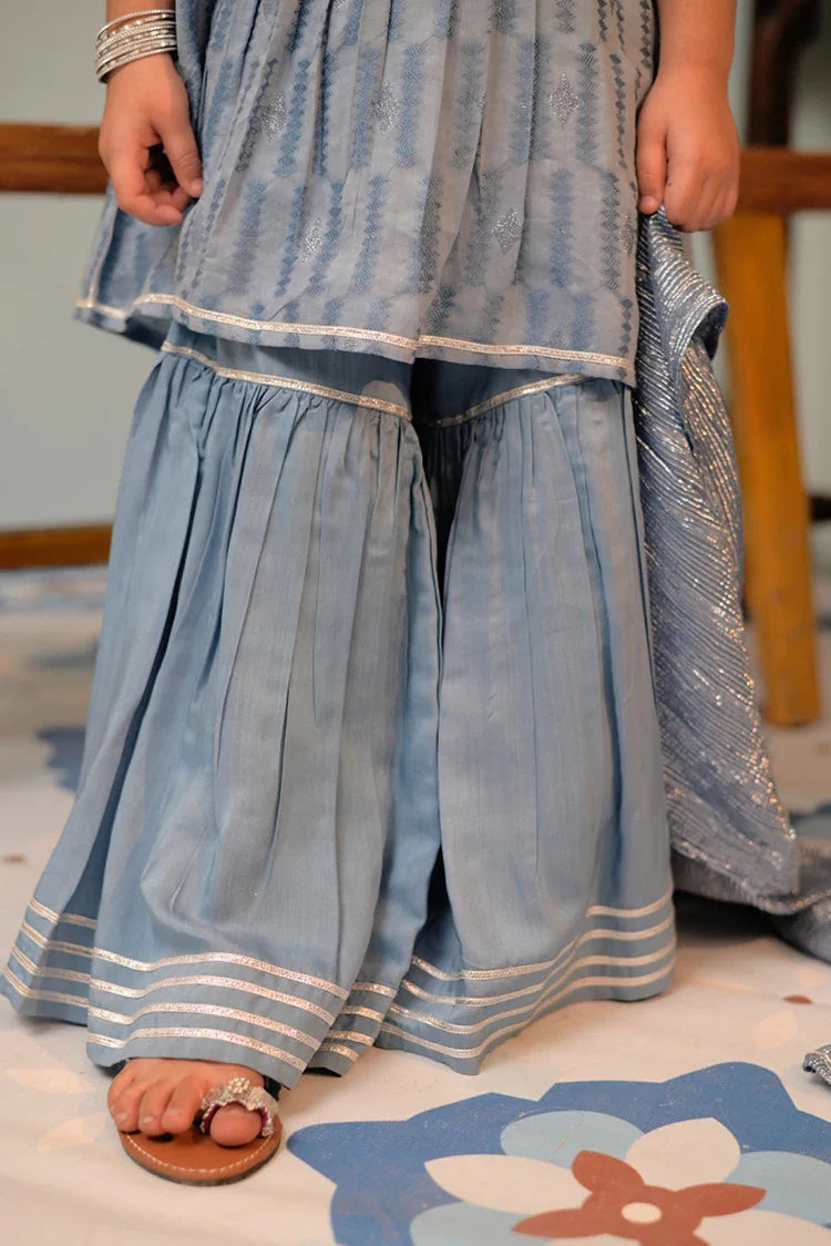 Picture of KBD-02859 | Light Blue & Silver | Casual Plus 3 Piece Suit | Cotton Viscose Filament Jacquard - Available at Raja Sahib