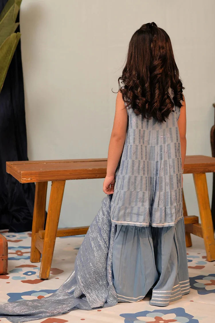 Picture of KBD-02859 | Light Blue & Silver | Casual Plus 3 Piece Suit | Cotton Viscose Filament Jacquard - Available at Raja Sahib