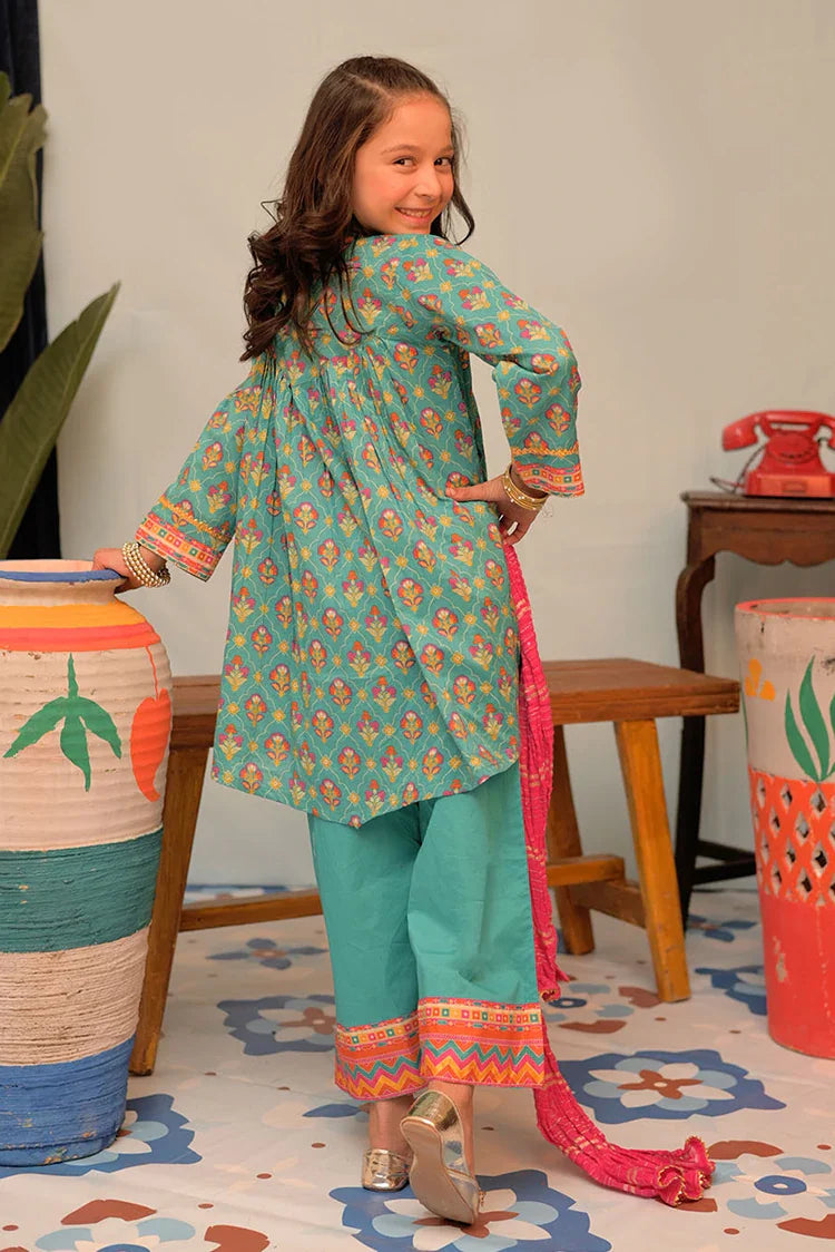 Picture of KBD-02883 | Tarquoise Green & MultiColor | Casual Plus 3 Piece Suit | Cotton Lawn Gold Printed - Available at Raja Sahib