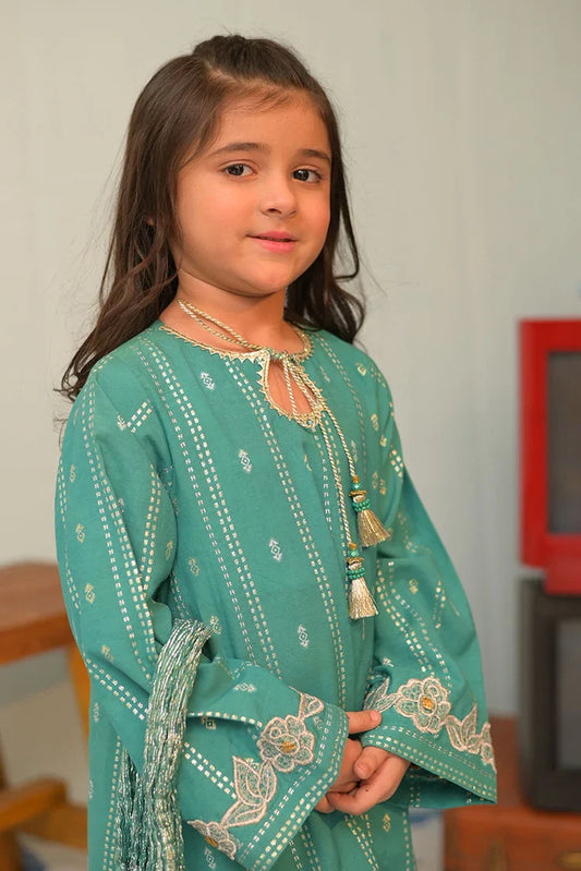 Picture of KBD-02887 | Sea Green & Gold | Casual Plus 3 Piece Suit | Viscose Cotton Filament Jacquard - Available at Raja Sahib