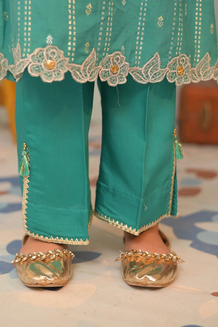 Picture of KBD-02887 | Sea Green & Gold | Casual Plus 3 Piece Suit | Viscose Cotton Filament Jacquard - Available at Raja Sahib