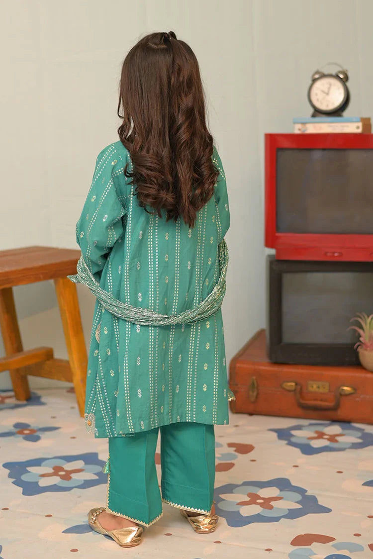 Picture of KBD-02887 | Sea Green & Gold | Casual Plus 3 Piece Suit | Viscose Cotton Filament Jacquard - Available at Raja Sahib