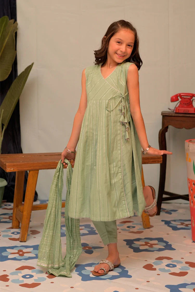 Picture of KBD-02898 | Green & Silver | Casual Plus 3 Piece Suit | Cotton Dobby Jacquard - Available at Raja Sahib