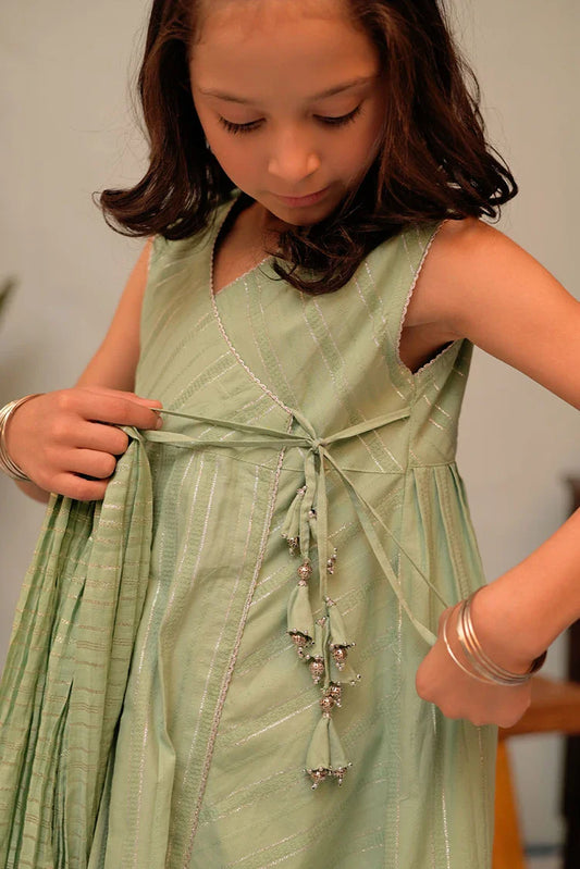 Picture of KBD-02898 | Green & Silver | Casual Plus 3 Piece Suit | Cotton Dobby Jacquard - Available at Raja Sahib