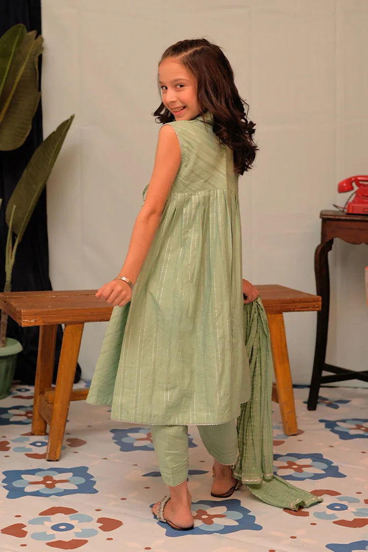 Picture of KBD-02898 | Green & Silver | Casual Plus 3 Piece Suit | Cotton Dobby Jacquard - Available at Raja Sahib