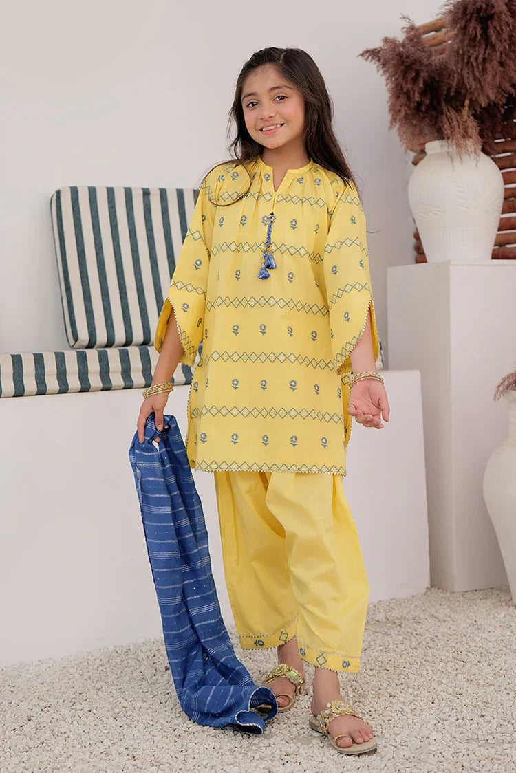 Picture of KBD-02903 | Yellow & Blue | Casual Plus 3 Piece Suit | Cotton Jacquard - Available at Raja Sahib