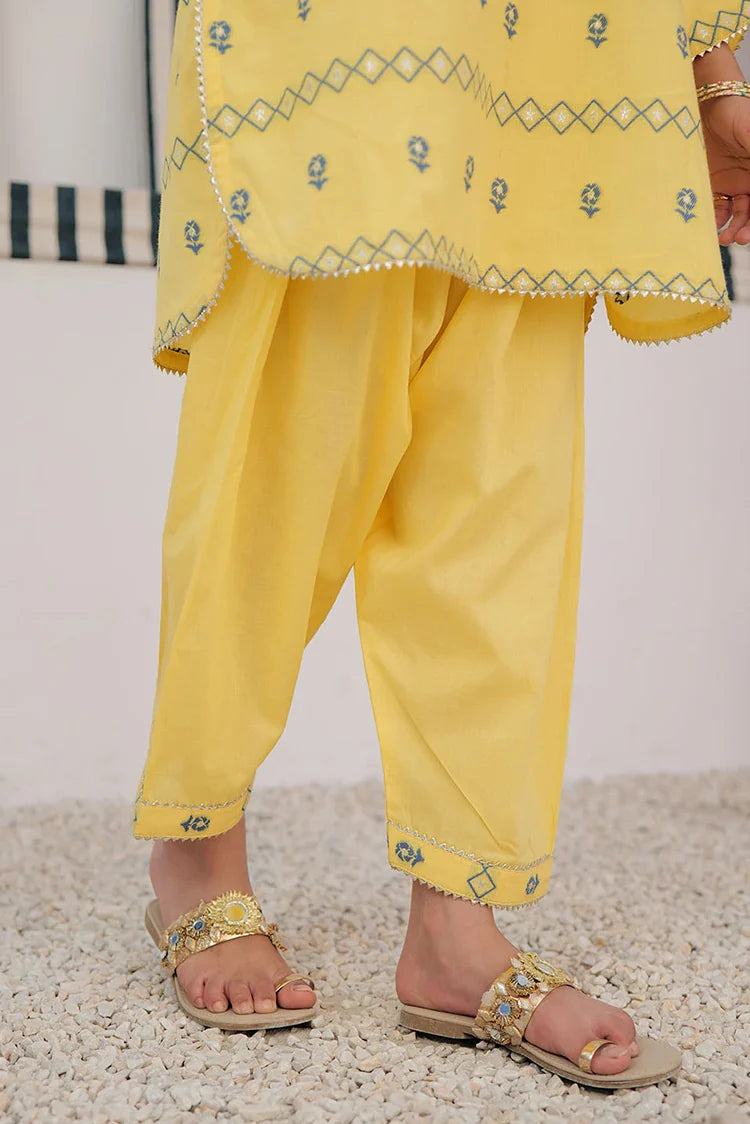 Picture of KBD-02903 | Yellow & Blue | Casual Plus 3 Piece Suit | Cotton Jacquard - Available at Raja Sahib