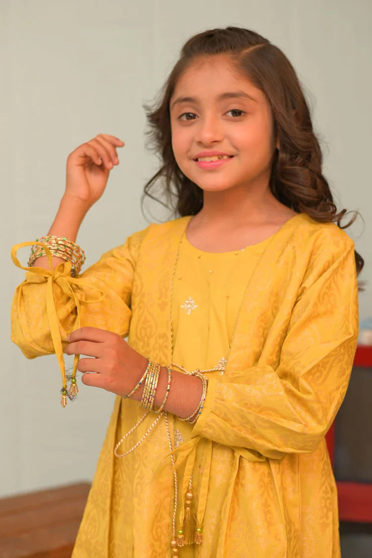 Picture of KBD-02904 | Parrot Green & Gold | Casual Plus 3 Piece Suit | Cotton Jacquard - Available at Raja Sahib