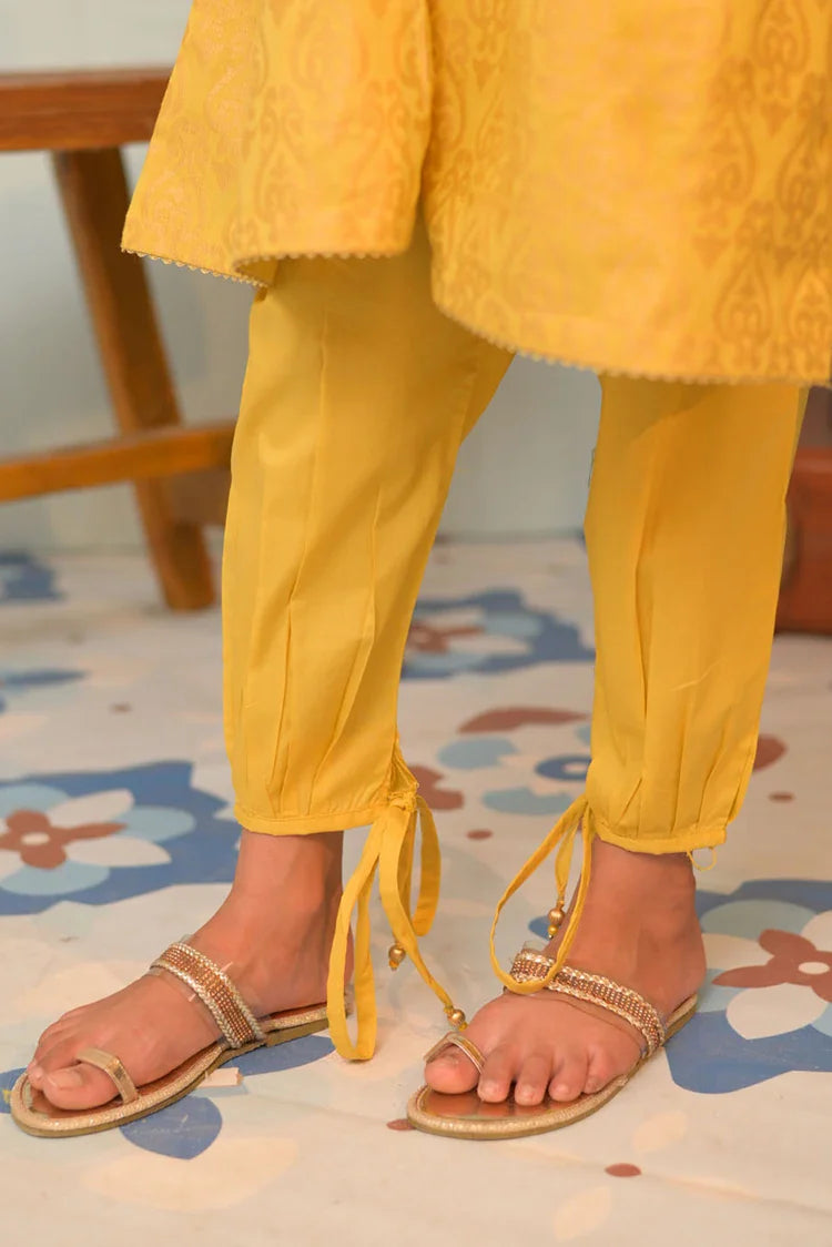 Picture of KBD-02904 | Parrot Green & Gold | Casual Plus 3 Piece Suit | Cotton Jacquard - Available at Raja Sahib