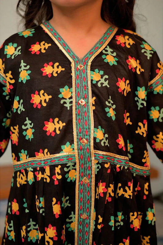 Picture of KBD-02913 | Black & Multicolor | Casual Plus 3 Piece Suit | Cotton Lawn Gold Printed - Available at Raja Sahib