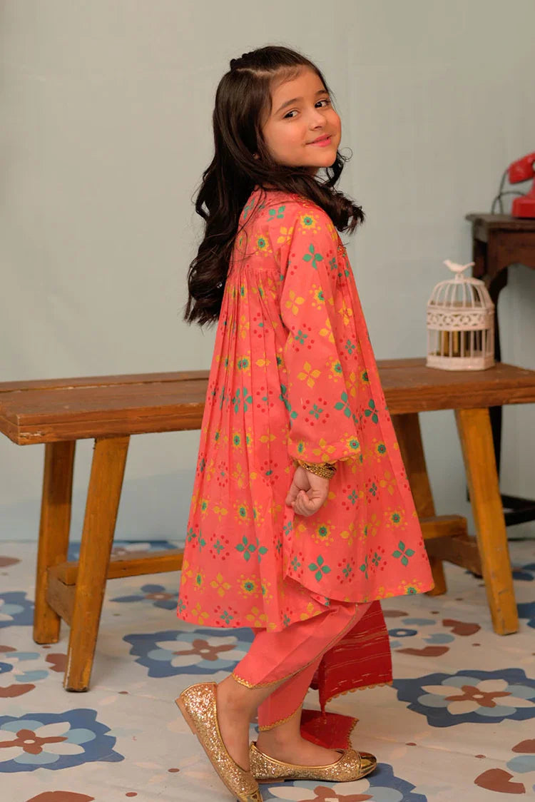 Picture of KBD-02914 | Peach & Multicolor | Casual Plus 3 Piece Suit | Cotton Lawn Gold Printed - Available at Raja Sahib