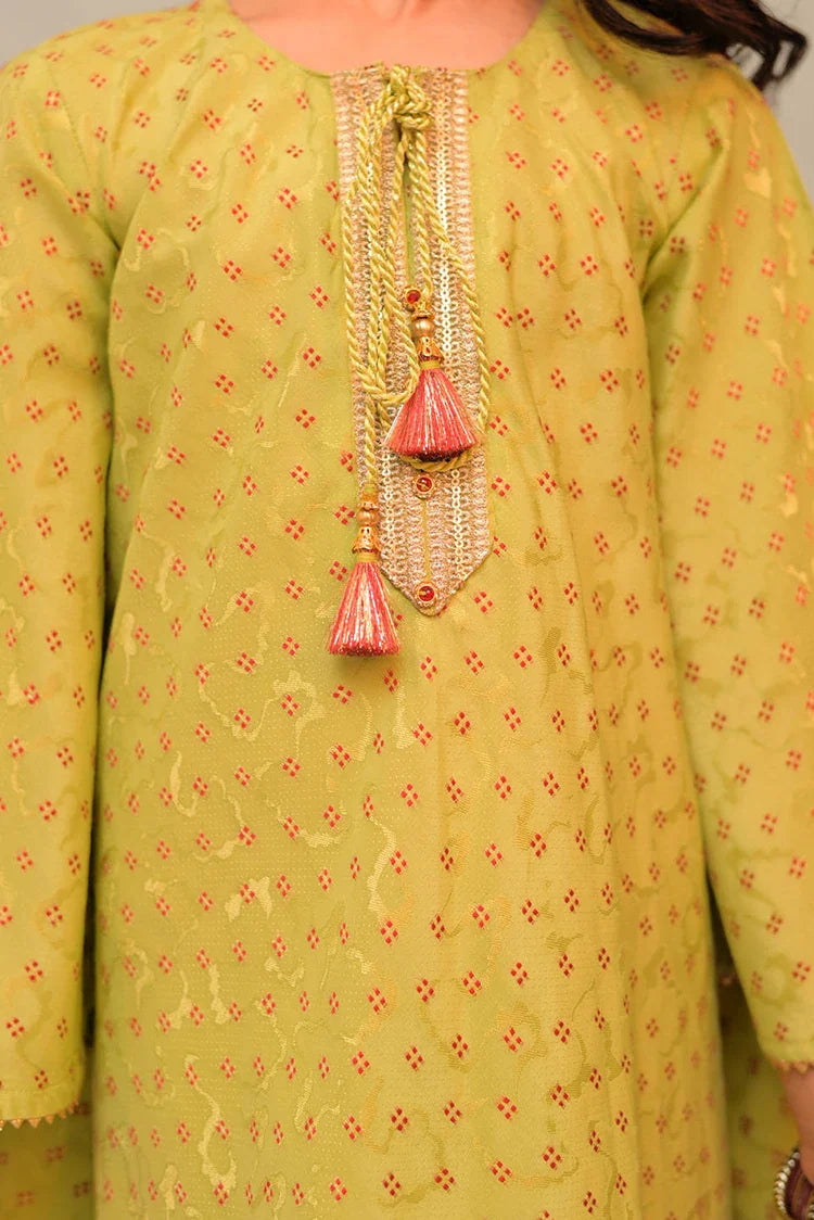 Picture of KBD-02916 | Parrot Green & Multicolor | Casual Plus 3 Piece Suit | Viscose Filament Jacquard - Available at Raja Sahib