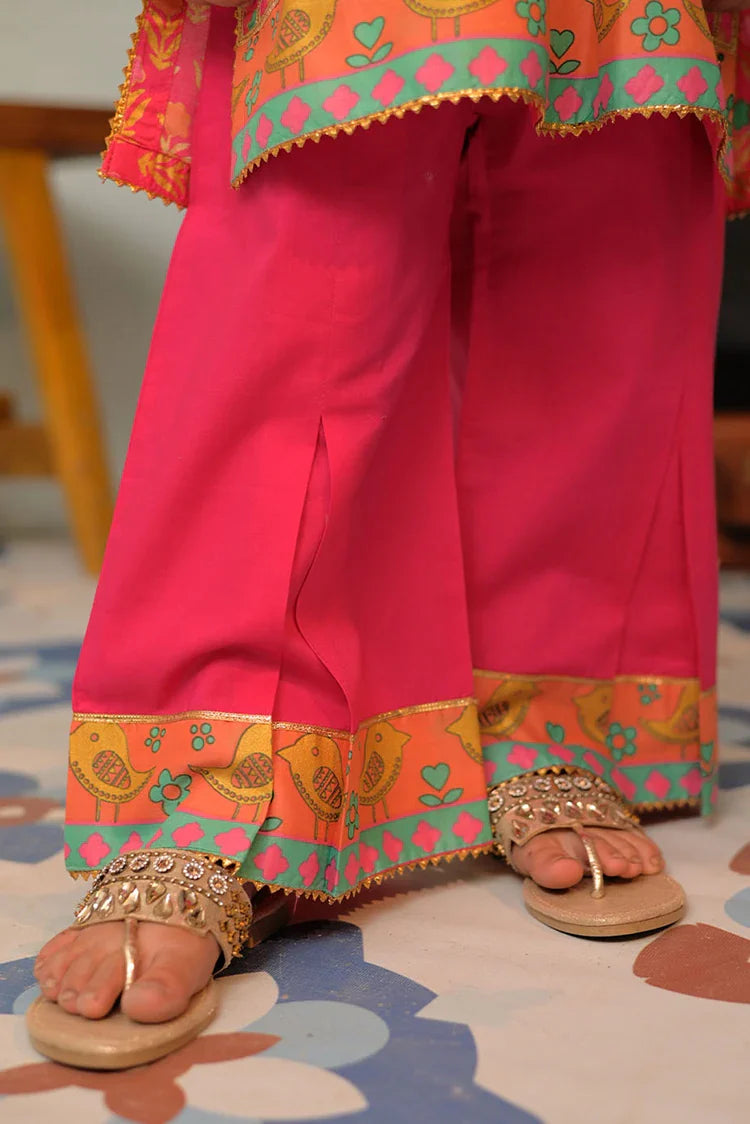 Picture of KBD-02921 | Shocking Pink & Multicolor | Casual Plus 3 Piece Suit | Cotton Lawn Gold Printed - Available at Raja Sahib