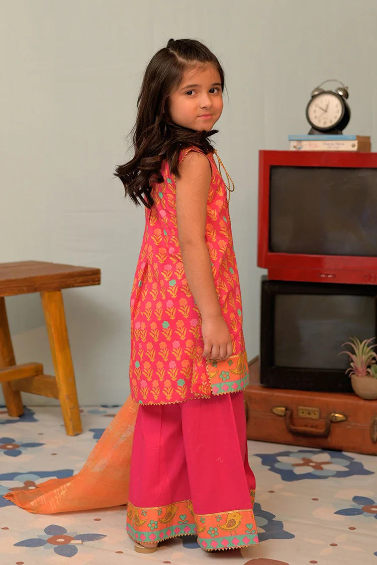 Picture of KBD-02921 | Shocking Pink & Multicolor | Casual Plus 3 Piece Suit | Cotton Lawn Gold Printed - Available at Raja Sahib