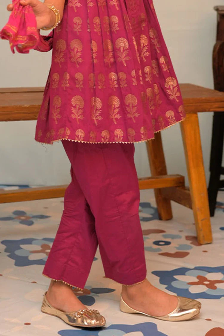 Picture of KBD-02933 | Magenta & Gold | Casual Plus 3 Piece Suit | Cotton Jacquard - Available at Raja Sahib