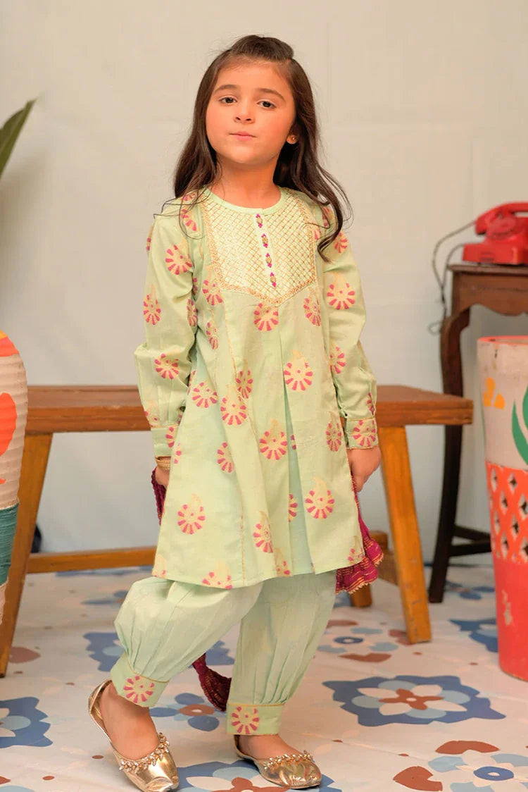 Picture of KBD-02935 | Sea Green & Multicolor | Casual Plus 3 Piece Suit | Cotton Jacquard - Available at Raja Sahib