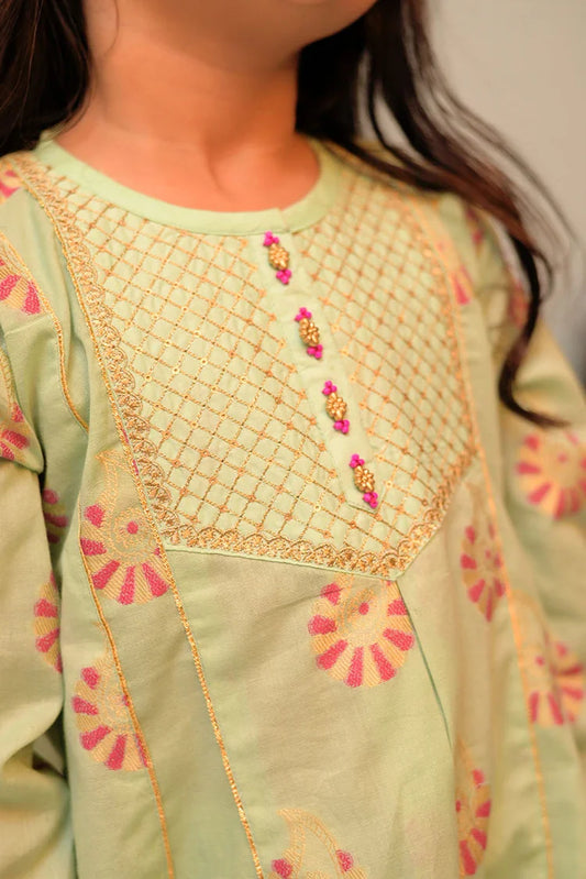 Picture of KBD-02935 | Sea Green & Multicolor | Casual Plus 3 Piece Suit | Cotton Jacquard - Available at Raja Sahib