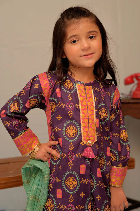 Picture of KBD-02939 | Purple & Multicolor | Casual Plus 3 Piece Suit | Cotton Gold Printed - Available at Raja Sahib