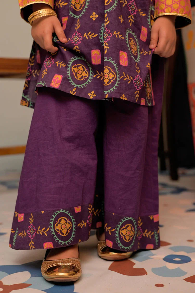 Picture of KBD-02939 | Purple & Multicolor | Casual Plus 3 Piece Suit | Cotton Gold Printed - Available at Raja Sahib