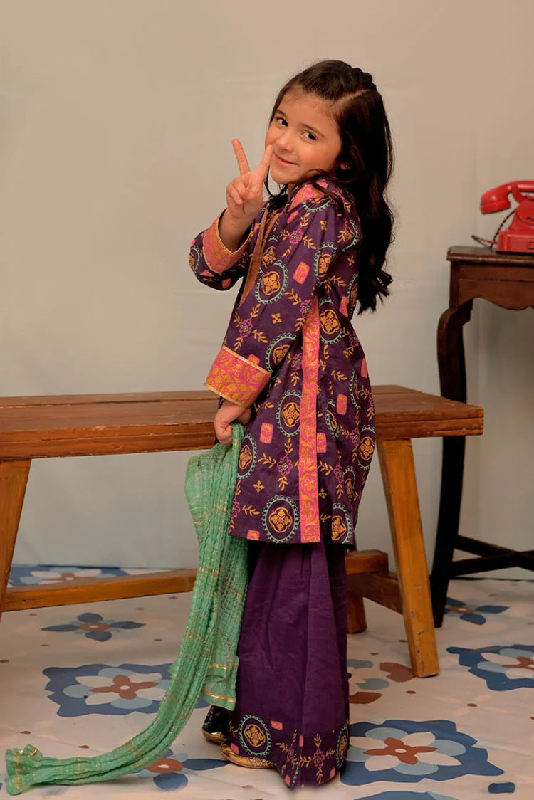 Picture of KBD-02939 | Purple & Multicolor | Casual Plus 3 Piece Suit | Cotton Gold Printed - Available at Raja Sahib