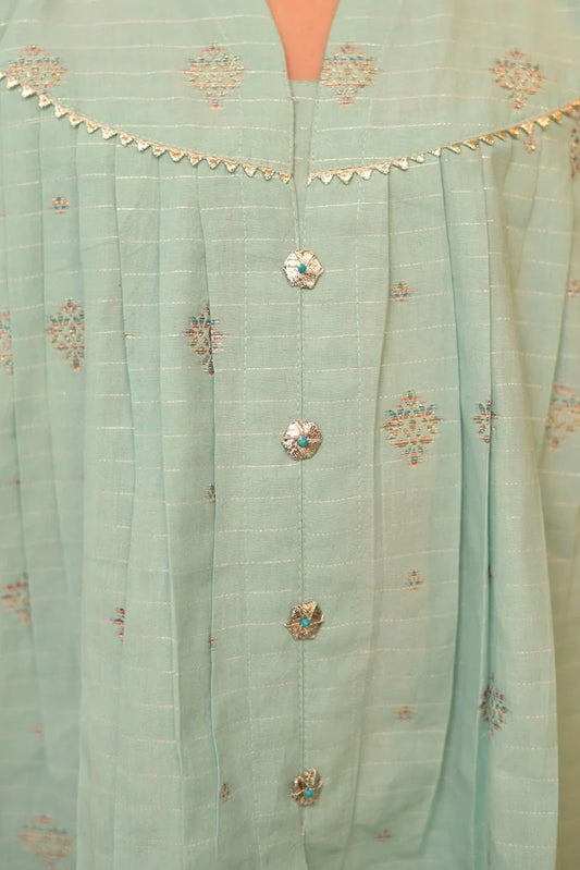 Picture of KBD-02958 | Sea Green & Silver | Casual Plus 3 Piece Suit | Cotton Jacquard - Available at Raja Sahib