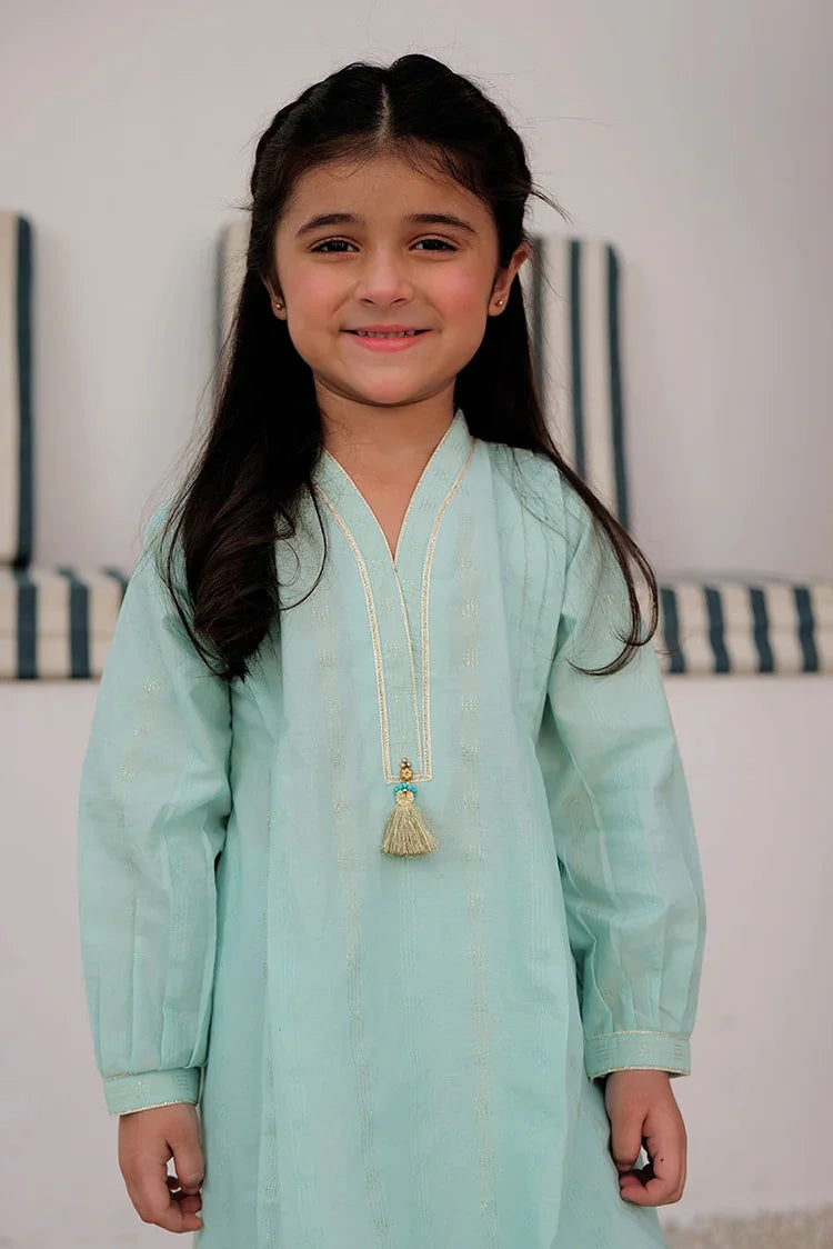 Picture of KBD-02970 | Light Sea Green & Gold | Casual 3 Piece Suit | Cotton Dobby - Available at Raja Sahib