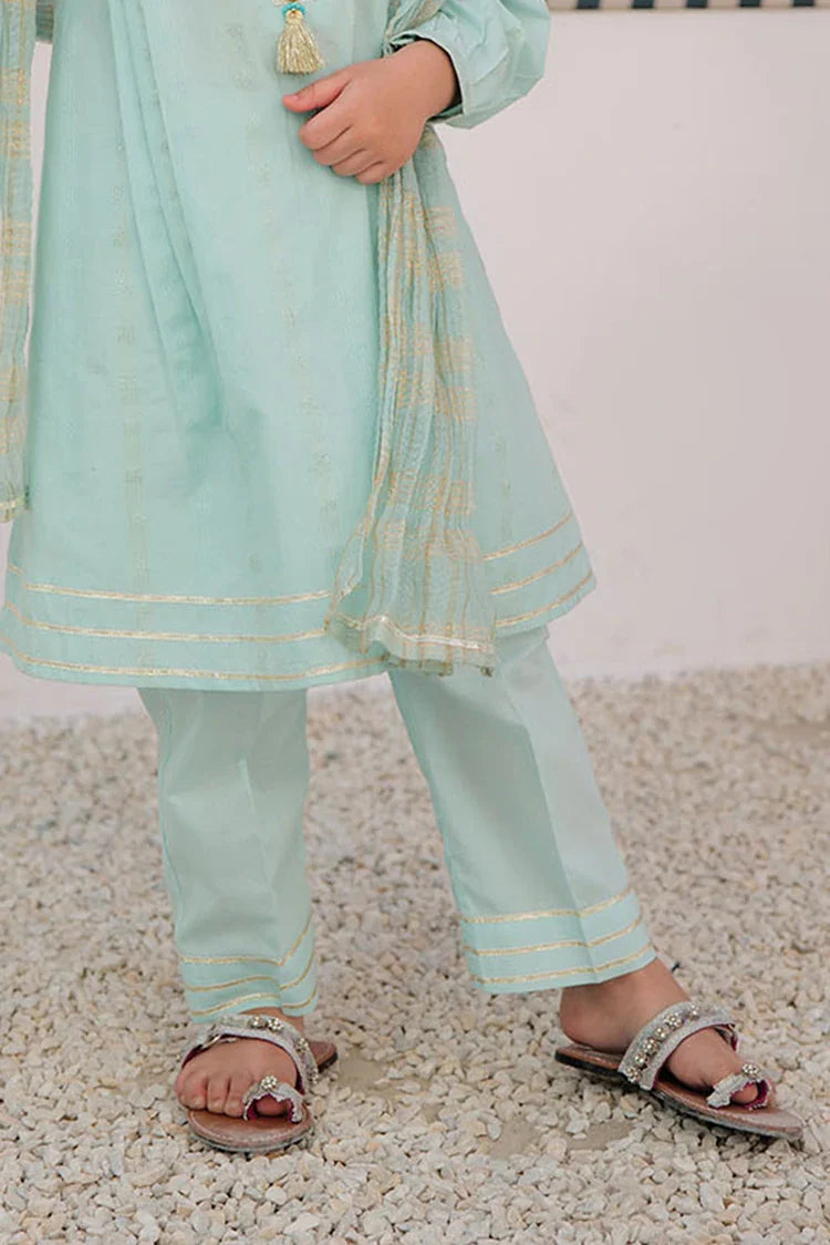 Picture of KBD-02970 | Light Sea Green & Gold | Casual 3 Piece Suit | Cotton Dobby - Available at Raja Sahib