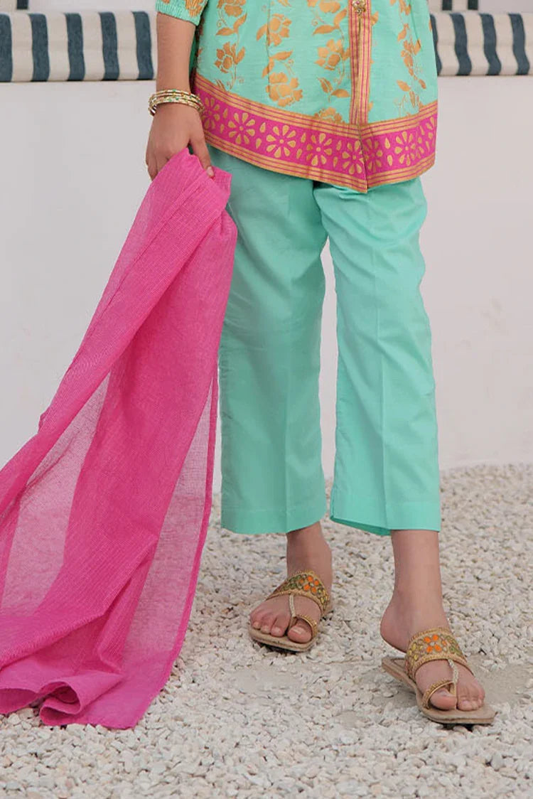 Picture of KBD-02979 | Sea Green & Gold | Casual Plus 3 Piece Suit | Cotton Dobby Gold Print - Available at Raja Sahib