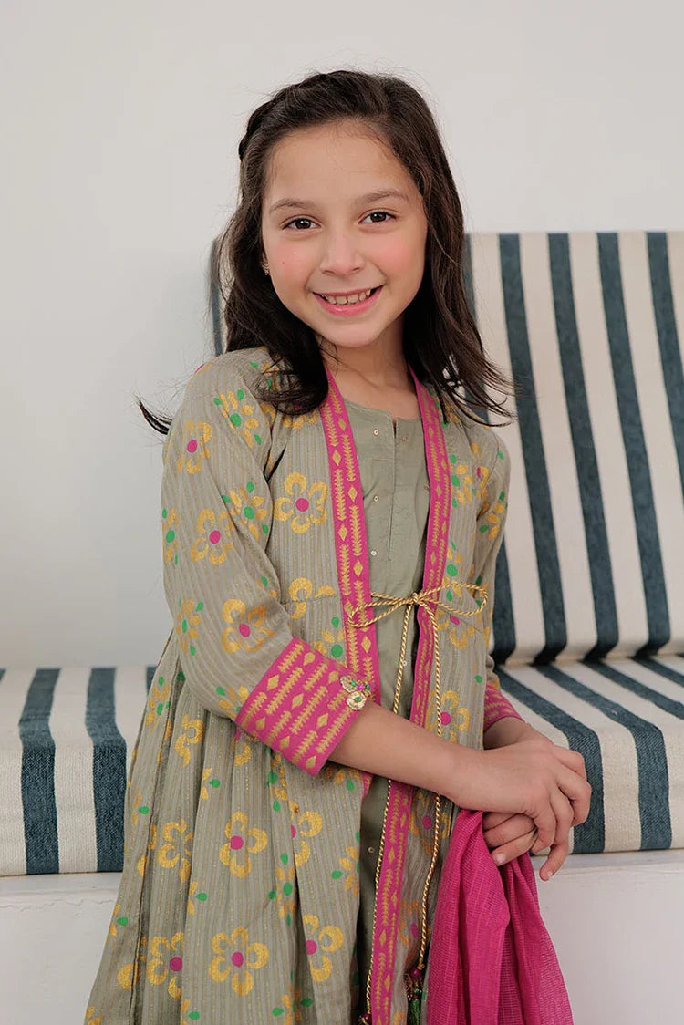 Picture of KBD-02990 | Grey & Multicolor | Casual Plus 3 Piece Suit | Cotton Dobby Dye over Gold Print - Available at Raja Sahib